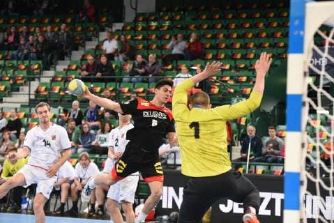 13 04 2019 xkhx Halle Gerry Weber Stadium U21 National Team of the German Handball Federation U21 International match Germany vs. Czech Republic Eloy Morante Maldonado GER Marek Stefanek Czech Republic