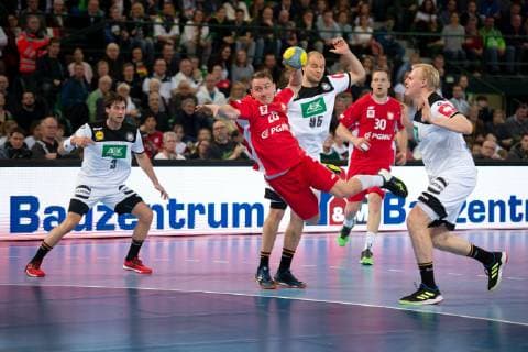 Halle Westf Germany 13 04 2019 DHB Qualifying match 2018 2019 Germany vs Poland M Michal Daszek Poland Halle Westf Nordrhein Westfalen Germany Gerry Weber Stadion
