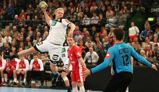 Patrick Wiencek Germany at the EM qualifying match Germany against Poland of the men on 13 04 19 in the Gerry Weber Stadium in Halle Westfalen Handball EM qualifying Germany Poland Poland