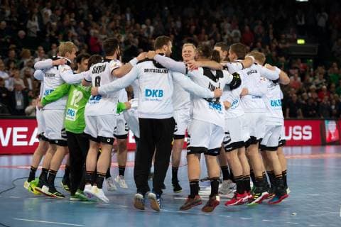 Halle Westf Germany 13 04 2019 DHB Qualifying match 2018 2019 Germany vs Poland Final jubilation Germany Halle Westf Nordrhein Westfalen Germany Gerry Weber Stadion