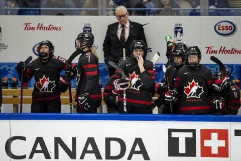 Eishockey, Damen, WM, Finnland schlägt Kanada und zieht ins Finale ein Head Coach Perry Pearn, CAN during the IIHF Womens World Championship WM Weltmeisterschaft 2019 Canada - Finland at the Espoo Metro Arena13. April 2019 in Espoo, Finland. (Tomi Hänninen Newspix24)  Copyright: xTomixHänninenx np24thTHnp2403th481047