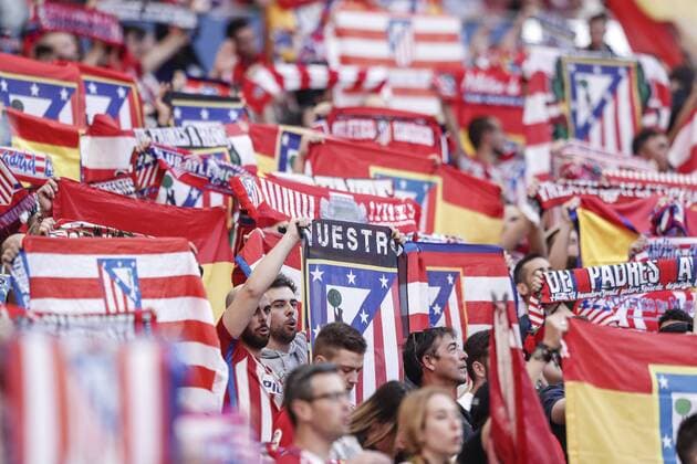 13th April 2019, Wanda Metropolitano, Madrid, Spain; La Liga football, Atletico Madrid versus Celta Vigo; Atletico de Madrid fans show their team colours  ActionPlus12123670 LeonardoxPrieto