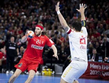 Mikkel Hansen during the European Championship qualifying match in mens handball between Denmark and Montenegro in the Royal Arena Saturday April 13, 2019 Copenhagen Denmark,  Copyright: fotograf@clausbech.dk ClausxBechx COP102 spdk20190413-202405-L