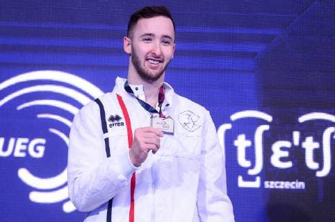 April 13, 2019 - Szczecin, West Pomeranian, Poland - Artem Dolgopyat from Israel seen posing with a silver medal during the Apparatus Finals of 8th European Championships in Artistic Gymnastics 8th European Championships in Artistic Gymnastics in Szczecin - 13 Apr 2019 - ZUMAs197 90738516st Copyright: xMateuszxSlodkowskix