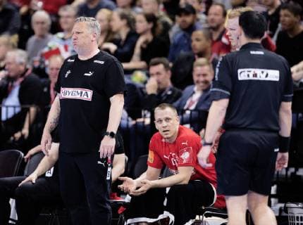 Nikolaj Jacobsen during the European Championship qualifying match in mens handball between Denmark and Montenegro in the Royal Arena Saturday April 13, 2019 Copenhagen Denmark,  Copyright: fotograf@clausbech.dk ClausxBechx COP102 spdk20190413-210416-L