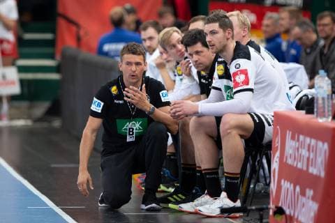 Halle Westf Germany 13 04 2019 DHB Qualifying match 2018 2019 Germany vs Poland L Christian Prokop National coach Germany R Hendrik Pekeler Germany Halle Westf Nordrhein Westfalen Germany Gerry Weber Stadium