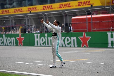 Shanghai China 14 04 2019 Formula 1 Formula 1 China Grand Prix winner Lewis Hamilton GB 44 Mercedes AMG Petronas Motorsport thanks fans DeFodi506