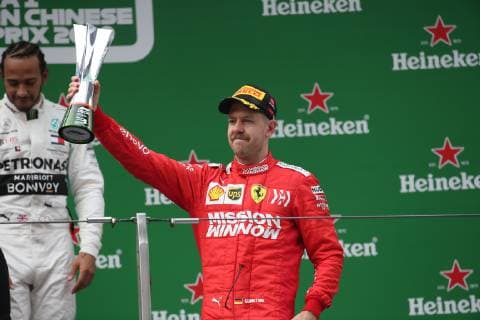 Photo4 LaPresse 14 04 2019 Shanghai, China Grand Prix Formula One China 2019 In the pic: Podium, 3rd place Sebastian Vettel (GER) Scuderia Ferrari SF90  Copyright: xPhoto4 LaPressex