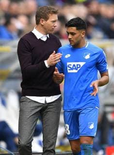 Change Change Change Reiss Nelson TSG 1899 Hoffenheim comes for Nadiem Amiri TSG 1899 Hoffenheim coach coach Julian Nagelsmann TSG 1899 Hoffenheim thanks gesture gesture gesture TSG 1899 Hoffenheim vs Hertha BSC Berlin 14 04 2019 DFL REGULATIONS PROHIBIT ANY USE OF PHOTOGRAPHS AS IMAGE SEQUENCES AND OR QUASI VIDEO TSG 1899 Hoffenheim vs Hertha BSC Berlin
