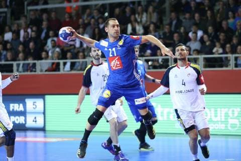 Handball, EM-Quali, Frankreich - Portugal Michael Guigou (France) HANDBALL : Qualifications EHF EURO 2020 - 4eme journee - France vs Portugal - 13 04 2019 KevinDomas Panoramic 
