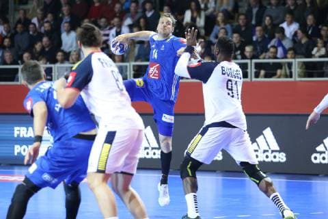 Handball, EM-Quali, Frankreich - Portugal Kentin Mahe (France) HANDBALL : Qualifications EHF EURO 2020 - 4eme journee - France vs Portugal - 13 04 2019 KevinDomas Panoramic 