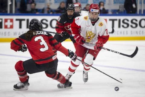 Jocelyne Larocque 3, CAN, Diana Kanaeva 7, RUS during the IIHF Womens World Championship WM Weltmeisterschaft 2019 Bronze Medal Game Canada - Russia at the Espoo Metro Arena14. April 2019 in Espoo, Finland. (Tomi Hänninen Newspix24)  Copyright: xTomixHänninenx np24thTHnp2423th111128