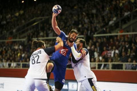 Nikola Karabati 13, during the Euro 2020 qualifications handball match between France and Portugal, on April 14, 2019 in Strasbourg, northeastern France. HANDBALL : Qualifications EHF EURO 2020 - 4eme journee - France vs Portugal - 14 04 2019 ElyxandroCEGARRA Panoramic 