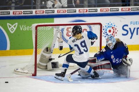 Petra Nieminen 19, FIN missed shootout against Alex Rigsby 33, USA during the IIHF Womens World Championship WM Weltmeisterschaft 2019 Final Game United States - Finland at the Espoo Metro Arena14. April 2019 in Espoo, Finland. (Tomi Hänninen Newspix24)  Copyright: xTomixHänninenx np24thTHnp2419th501256