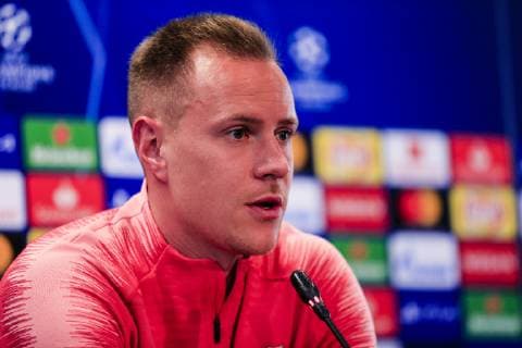 April 15, 2019 - Barcelona, Spain - Marc-Andre Ter Stegen goalkeeper of FC Barcelona Barca during the press conference PK Pressekonferenz before the second leg Champions League match of Quarter final between FC Barcelona and Manchester United ManU in Ciutat Esportiva Joan Gamper in Barcelona 15 of April of 2019, Spain. Marc-Andre Ter Stegen Press Conference Pre Champions League Match  - ZUMAn230 20190415_zaa_n230_107 Copyright: xXavierxBonillax