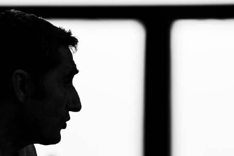April 15, 2019 - Barcelona, Spain - (EDITOR S NOTE: Image was converted to black and white) Ernesto Valverde coach of FC Barcelona Barca during the press conference PK Pressekonferenz before the second leg Champions League match of Quarter final between FC Barcelona and Manchester United ManU in Ciutat Esportiva Joan Gamper in Barcelona 15 of April of 2019, Spain. Ernesto Valverdre Press Conference  - ZUMAn230 20190415_zaa_n230_121 Copyright: xXavierxBonillax