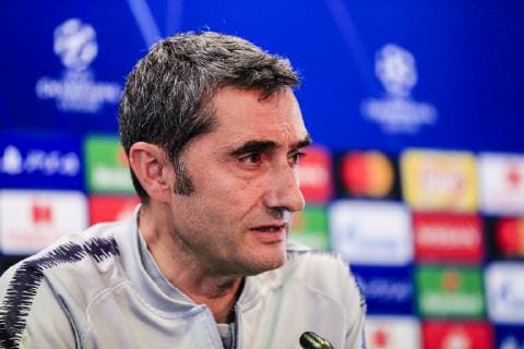 April 15, 2019 - Barcelona, Spain - Ernesto Valverde coach of FC Barcelona Barca during the press conference PK Pressekonferenz before the second leg Champions League match of Quarter final between FC Barcelona and Manchester United ManU in Ciutat Esportiva Joan Gamper in Barcelona 15 of April of 2019, Spain. Ernesto Valverdre Press Conference  - ZUMAn230 20190415_zaa_n230_117 Copyright: xXavierxBonillax