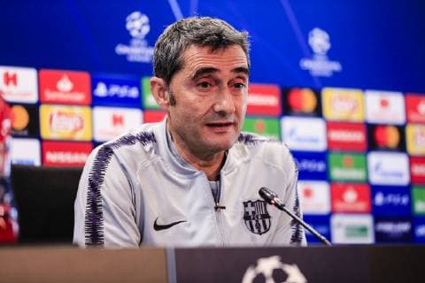 April 15, 2019 - Barcelona, Spain - Ernesto Valverde coach of FC Barcelona Barca during the press conference PK Pressekonferenz before the second leg Champions League match of Quarter final between FC Barcelona and Manchester United ManU in Ciutat Esportiva Joan Gamper in Barcelona 15 of April of 2019, Spain. Ernesto Valverdre Press Conference  - ZUMAn230 20190415_zaa_n230_118 Copyright: xXavierxBonillax