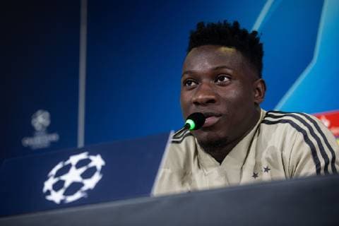 Ajax goalkeeper Andre Onana during a training session prior to the UEFA Champions League quarter final match between Juventus FC and Ajax Amsterdam at the Allianz Arena on April 15, 2019 in Turin, Italy UEFA Champions League 2018 2019 xVIxVIxImagesx xTomxBodexMultimediaxIVx 14209581