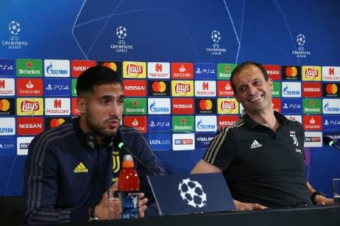 Emre Can midfielder and Massimiliano Allegri manager of Juventus pictured during the press conference PK Pressekonferenz at the Allianz Stadium, Turin. Picture date: 15th April 2019. Picture credit should read: Jonathan Moscrop Sportimage EDITORIAL USE ONLY. No use with unauthorised audio, video, data, fixture lists, club league logos or live services. Online in-match use limited to 120 images, no video emulation. No use in betting, games or single club league player publications. SPI-0039-0001
