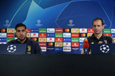 Emre Can midfielder and Massimiliano Allegri manager of Juventus pictured during the press conference PK Pressekonferenz at the Allianz Stadium, Turin. Picture date: 15th April 2019. Picture credit should read: Jonathan Moscrop Sportimage EDITORIAL USE ONLY. No use with unauthorised audio, video, data, fixture lists, club league logos or live services. Online in-match use limited to 120 images, no video emulation. No use in betting, games or single club league player publications. SPI-0039-0003