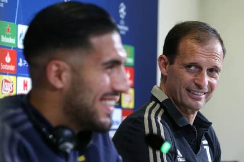 Emre Can midfielder and Massimiliano Allegri manager of Juventus pictured during the press conference PK Pressekonferenz at the Allianz Stadium, Turin. Picture date: 15th April 2019. Picture credit should read: Jonathan Moscrop Sportimage EDITORIAL USE ONLY. No use with unauthorised audio, video, data, fixture lists, club league logos or live services. Online in-match use limited to 120 images, no video emulation. No use in betting, games or single club league player publications. SPI-0039-0004