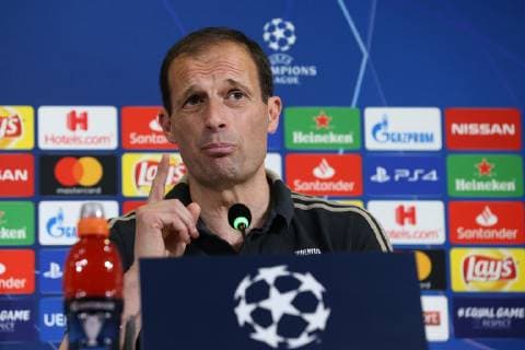 Emre Can midfielder and Massimiliano Allegri manager of Juventus pictured during the press conference PK Pressekonferenz at the Allianz Stadium, Turin. Picture date: 15th April 2019. Picture credit should read: Jonathan Moscrop Sportimage EDITORIAL USE ONLY. No use with unauthorised audio, video, data, fixture lists, club league logos or live services. Online in-match use limited to 120 images, no video emulation. No use in betting, games or single club league player publications. SPI-0039-0007