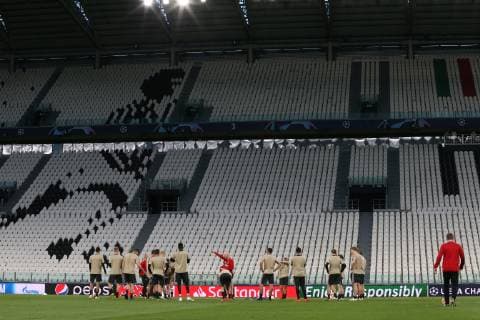 The Ajax team pictured during the training session at the Allianz Stadium, Turin. Picture date: 15th April 2019. Picture credit should read: Jonathan Moscrop Sportimage EDITORIAL USE ONLY. No use with unauthorised audio, video, data, fixture lists, club league logos or live services. Online in-match use limited to 120 images, no video emulation. No use in betting, games or single club league player publications. SPI-0038-0015