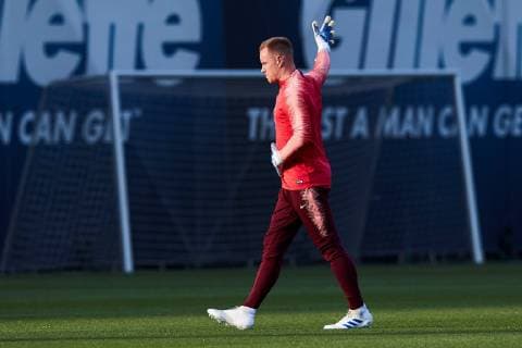 FC Barcelona Barca s Ter Stegen attends a training session in Barcelona, Catalonia, north eastern Spain, 15 April 2019. FC Barcelona will play against Manchester United ManU in an UEFA Champions League quarter final second leg match on 16 April 2019. EPA ALEJANDRO GARCIA FC Barcelona training !ACHTUNG: NUR REDAKTIONELLE NUTZUNG!  Copyright: xAlejandroxGarciax GRAF1865 20190415-636909600484775730