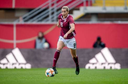 9 April 2019 Paderborn Benteler Arena soccer international women Germany Japan Germany Germany Lena Goessling on the ball