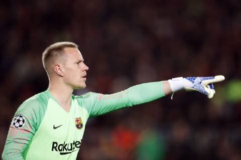 FC Barcelona Barca goalkeeper Marc-Andre ter Stegen during the UEFA Champions League quarter final match between FC Barcelona and Manchester United ManU FC at Camp Nou on April 16, 2019 in Barcelona, Spain UEFA Champions League 2018 2019 xVIxVIxImagesx xMauricexvanxSteenxIVx 14214964