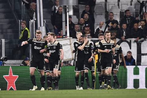 Photo LaPresse - Fabio Ferrari April 16, 2018 Turin, Italy soccer Juventus Fc vs Ajax - Uefa Champions - quarter to final- In the pic:Donny van de Beek (AFC Ajax) celebrates after gol 1-1  Copyright: xFabioxFerrari LaPressex