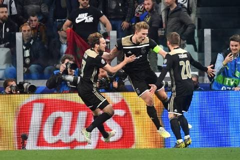 Matthijs de Ligt of Ajax celebrates after scoring goal of 1-2 during the Uefa Champions League 2018 2019 round of 8 second leg football match between Juventus FC and Ajax Amsterdam at Juventus stadium, Turin, March, 12, 2019 Foto Andrea Staccioli Insidefoto andreaxstaccioli