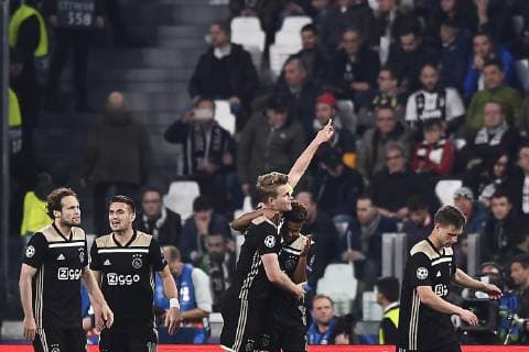Photo LaPresse - Fabio Ferrari April 16, 2018 Turin, Italy soccer Juventus Fc vs Ajax - Uefa Champions - quarter to final- In the pic:Matthijs de Ligt (AFC Ajax)celebrates after gol 1-2  Copyright: xFabioxFerrari LaPressex