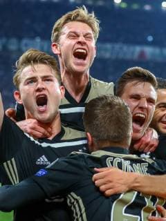 Champions League 2018 2019 Juventus v AFC Ajax 16 04 2019 Voetbal Juventus v Ajax Turijn Champions League 2018 2019 Matthijs de Ligt of Ajax Frenkie de Jong of Ajax Joel Veltman of Ajax