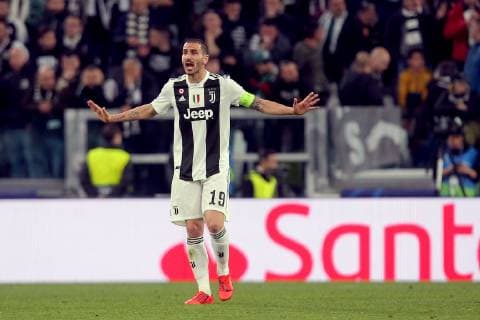 Turin Italy 16 04 2019 UEFA Champions League 2018 19 Season Quarterfinals 2 Round Juventus Turin Ajax Amsterdam Leonardo Bonucci JUV gesticulated gesture DeFodi541