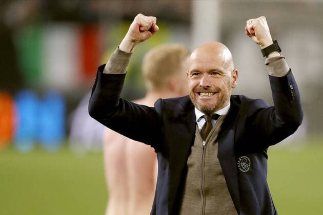 TORINO, Football,16-04-2019, Allianz Stadium . Champions League quarter finals second leg Juventus - Ajax. Ajax trainer coach Erik ten Hag celebrating the win after the game Juventus - Ajax (1-2). Juventus - Ajax  x3200654x