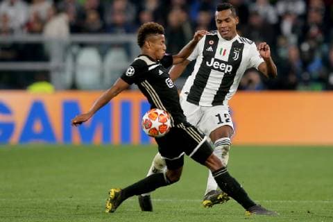 Turin Italy 16 04 2019 UEFA Champions League 2018 19 Season Quarter-finals 2 Round Juventus Turin Ajax Amsterdam David Neres Ajax and Alex Sandro JUV in a duel DeFodi541