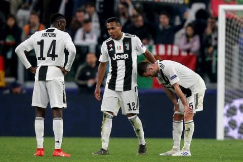 Turin Italy 16 04 2019 UEFA Champions League 2018 19 Season Quarter-finals 2 Round Juventus Turin Ajax Amsterdam Blaise Matuidi JUV Alex Sandro JUV and Miralem Pjanic JUV disappoint DeFodi541