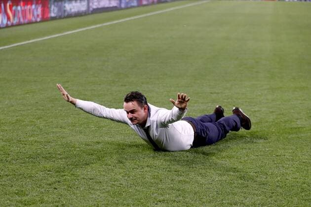 Sport Themen der Woche KW16 Sport Bilder des Tages TORINO, Football,16-04-2019, Allianz Stadium . Champions League quarter finals second leg Juventus - Ajax. Ajax technical director Mark Overmars celebrating the win after the game Juventus - Ajax (1-2). Juventus - Ajax  x3200790x