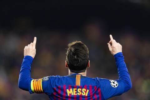 16 04 2019 xslx Football Champions League FC Barcelona Manchester United FC emspor v l Lionel Messi FC Barcelona Cheers after the goal to 1 0 DFL DFL REGULATIONS PROHIBIT ANY USE OF PHOTOGRAPHS as IMAGE SEQUENCES and or QUASI VIDEO Barcelona