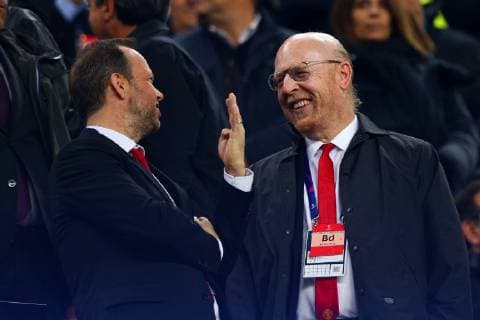 Manchester United ManU co-owner Avram Glazer talks to club chief executive Ed Woodward ahead of the UEFA Champions League match at Camp Nou, Barcelona. Picture date: 16th April 2019. Picture credit should read: Craig Mercer Sportimage EDITORIAL USE ONLY. No use with unauthorised audio, video, data, fixture lists, club league logos or live services. Online in-match use limited to 120 images, no video emulation. No use in betting, games or single club league player publications. SPI-0042-0071