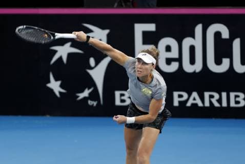FED CUP PRACTICE SESSIONS, Samantha Stosur of Australia during a practice session at the Queensland Tennis Centre in Brisbane, Wednesday, April 17, 2018. Australia are playing against Belarus in the semi-final of the Fed Cup starting on Saturday in Brisbane. ( NO ARCHIVING, EDITORIAL USE ONLY, NO USE IN BOOKS WITHOUT CONSENT BRISBANE QLD AUSTRALIA  Copyright: xREGIxVARGHESEx 20190417001395541149