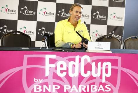 FED CUP PRACTICE SESSIONS, Australian Fed Cup team captain Alicia Molik during a press conference PK Pressekonferenz at the Queensland Tennis Centre in Brisbane, Wednesday, April 17, 2018. Australia are playing against Belarus in the semi-final of the Fed Cup starting on Saturday in Brisbane. ( NO ARCHIVING, EDITORIAL USE ONLY, NO USE IN BOOKS WITHOUT CONSENT BRISBANE QLD AUSTRALIA  Copyright: xREGIxVARGHESEx 20190417001395545081