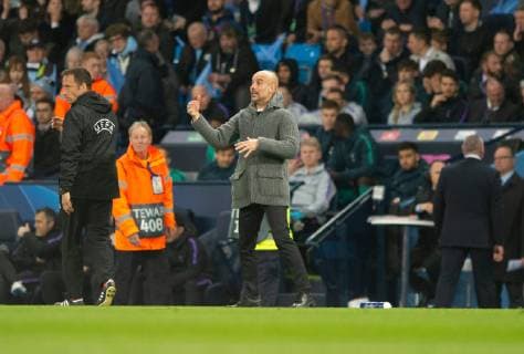Manchester City v Tottenham Hotspur UEFA Champions League Manchester City manager Pep Guardiola instructs his players during the second leg of the UEFA Champions League quarter-final match at the Etihad Stadium, Manchester Content Not Available For UK Newspapers Copyright: xRussellxHartx FIL-13127-0010