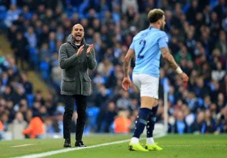 17th April 2019, Etihad Stadium, Manchester, England; UEFA Champions League football, quarter final 2nd leg, Manchester City versus Tottenham Hotspur; Manchester City manager Pep Guardiola shouts instructions to his players from the touchline  ActionPlus12124997 DavidxBlunsden