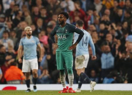 Danny Rose of Tottenham dejected after the fourth goal during the UEFA Champions League match at the Etihad Stadium, Manchester. Picture date: 17th April 2019. Picture credit should read: Darren Staples Sportimage EDITORIAL USE ONLY. No use with unauthorised audio, video, data, fixture lists, club league logos or live services. Online in-match use limited to 120 images, no video emulation. No use in betting, games or single club league player publications. SPI-0043-0023