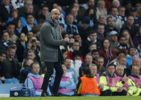 Josep Guardiola manager of Manchester City on the touchline during the UEFA Champions League match at the Etihad Stadium, Manchester. Picture date: 17th April 2019. Picture credit should read: Darren Staples Sportimage EDITORIAL USE ONLY. No use with unauthorised audio, video, data, fixture lists, club league logos or live services. Online in-match use limited to 120 images, no video emulation. No use in betting, games or single club league player publications. SPI-0043-0025
