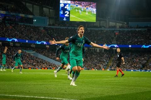 Manchester City v Tottenham Hotspur UEFA Champions League Fernando Llorente of Tottenham Hotspur celebrates after scoring during the second leg of the UEFA Champions League quarter-final match at the Etihad Stadium, Manchester Content Not Available For UK Newspapers Copyright: xMattxWilkinsonx FIL-13126-0058