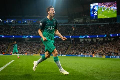 Manchester City v Tottenham Hotspur UEFA Champions League Fernando Llorente of Tottenham Hotspur celebrates after scoring during the second leg of the UEFA Champions League quarter-final match at the Etihad Stadium, Manchester Content Not Available For UK Newspapers Copyright: xMattxWilkinsonx FIL-13126-0063